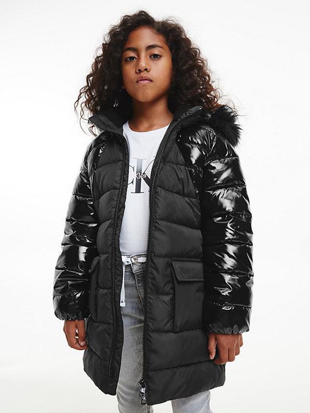 Calvin Klein USA Belted Puffer Coat Girls Jacket Black 0193265-AM